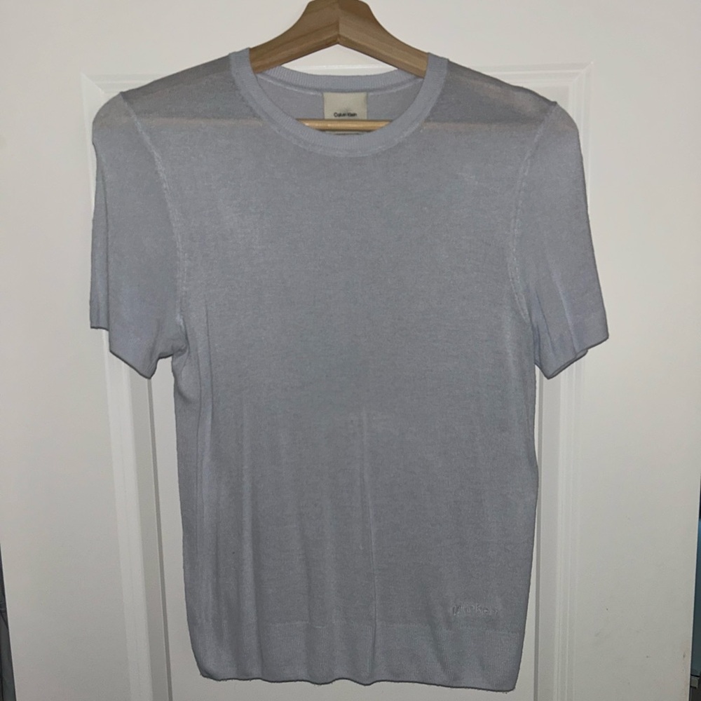 Calvin Klein Light Blue Short Sleeve Cashmere Sweater
